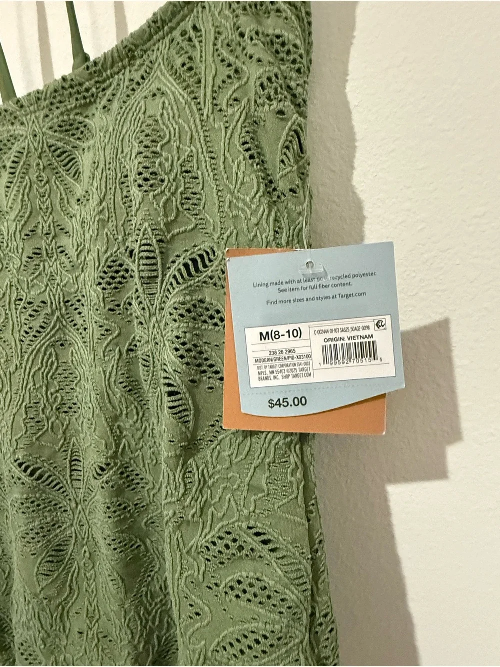 NWT Shade & Shore Olive Green Crochet One-Piece Swimsuit